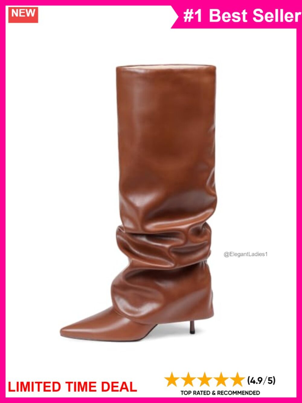 Faux Leather Wide Calf Slouch Fold Over Knee High Boots Pointed Toe Stiletto